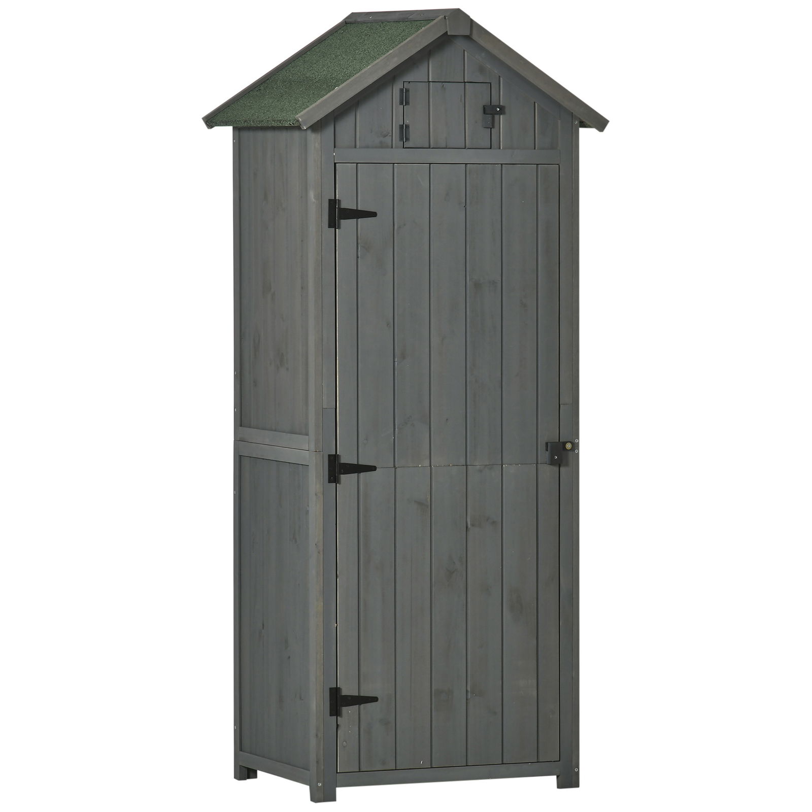 Outsunny Casuta de gradina din lemn, Dulap magazie pentru scule impermeabil cu 3 rafturi detasabile, gri