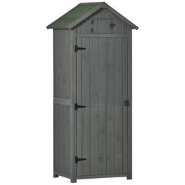 Outsunny Casuta de gradina din lemn, Dulap magazie pentru scule impermeabil cu 3 rafturi detasabile, gri