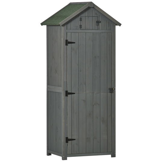 Outsunny Casuta de gradina din lemn, Dulap magazie pentru scule impermeabil cu 3 rafturi detasabile, gri