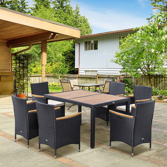 Outsunny set masa si scaune de gradina, 7 piese, negru | AOSOM RO
