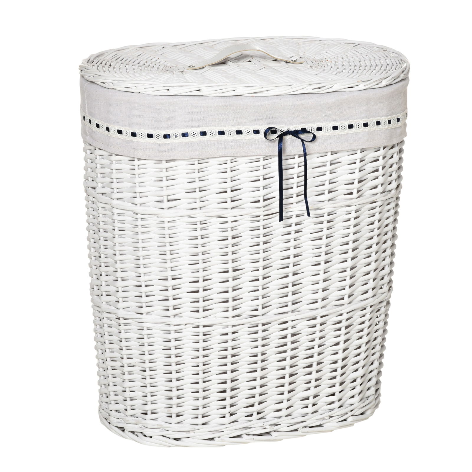HOMCOM Cos de rufe in rachita cu capac, sac interior din material lavabil, capacitate 15kg de haine murdare, alb
