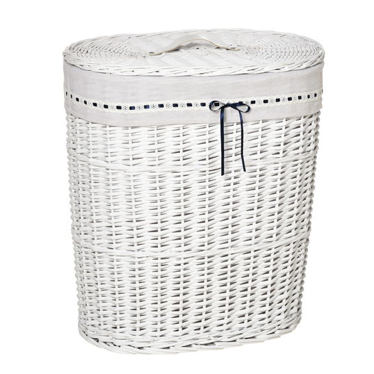 HOMCOM Cos de rufe in rachita cu capac, sac interior din material lavabil, capacitate 15kg de haine murdare, alb