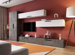 Living Pati 161 - Mobila Sufragerie Gri Beton + Alb