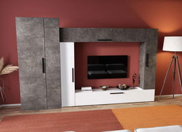 Living Pati 157 - Mobila Sufragerie Gri Beton + Alb