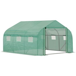 Outsunny Sera tunel pentru legume din PE si otel, sera de gradina cu usa tip rulou si 6 ferestre, 347x300x200cm | AOSOM RO