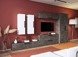 Living Pati 149 - Mobila Sufragerie Gri Beton + Alb