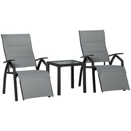 Outsunny Set de Gradina cu 2 Sezlonguri Inclinabile Tapitate, Inaltime Suport Picioare Reglabil si Masuta, Gri