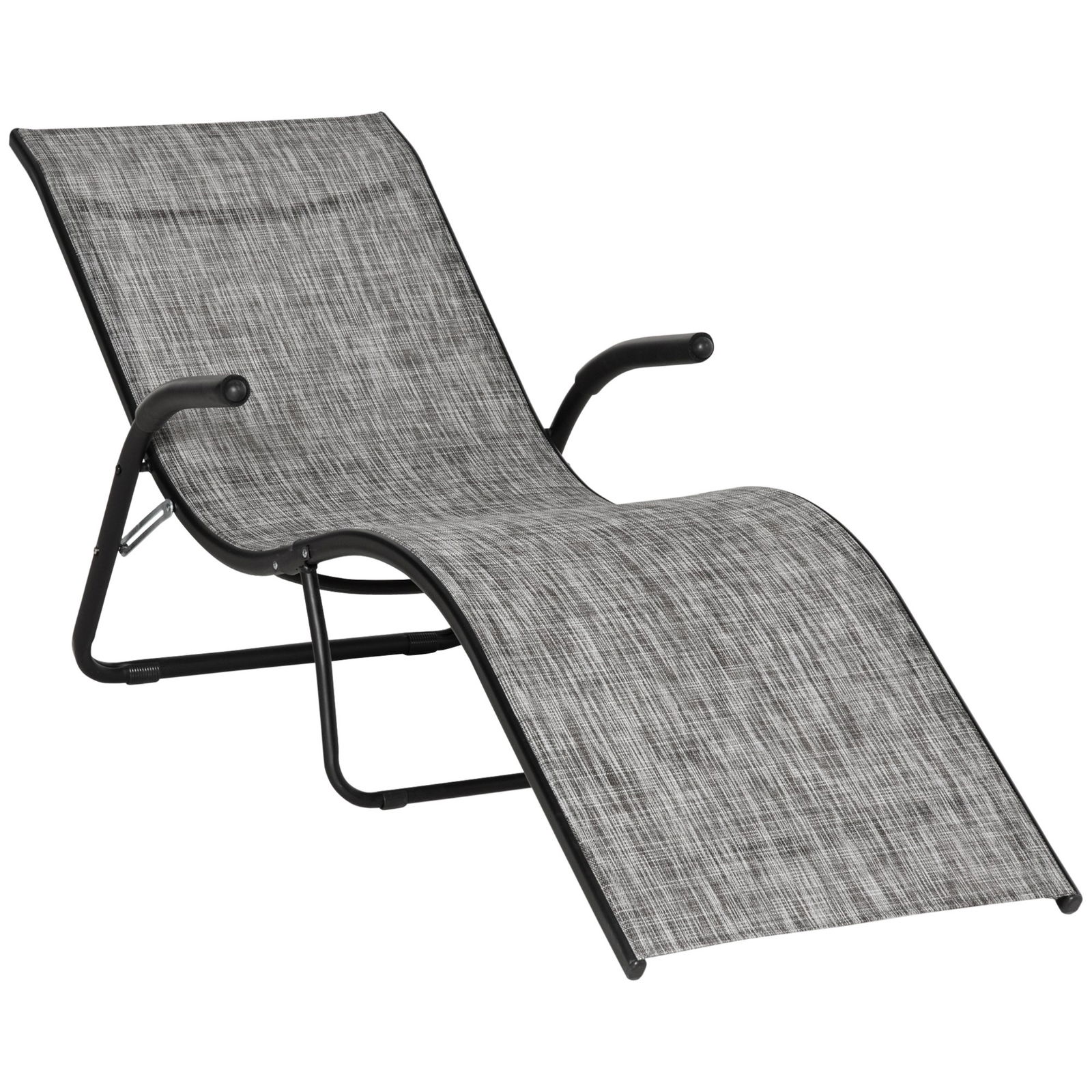 Outsunny Sezlong pentru Plaja de Gradina Pliabil, Chaise Longue de Exterior Ergonomic din Metal si Tesatura Plasa, Gri