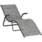 Outsunny Sezlong pentru Plaja de Gradina Pliabil, Chaise Longue de Exterior Ergonomic din Metal si Tesatura Plasa, Gri