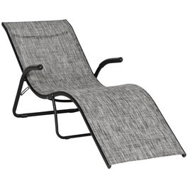 Outsunny Sezlong pentru Plaja de Gradina Pliabil, Chaise Longue de Exterior Ergonomic din Metal si Tesatura Plasa, Gri