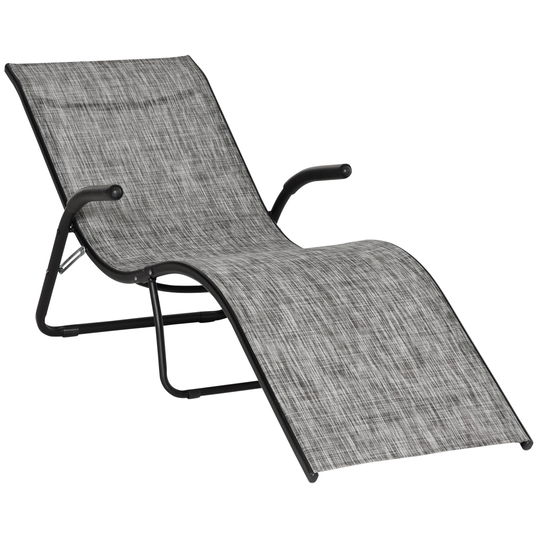 Outsunny Sezlong pentru Plaja de Gradina Pliabil, Chaise Longue de Exterior Ergonomic din Metal si Tesatura Plasa, Gri