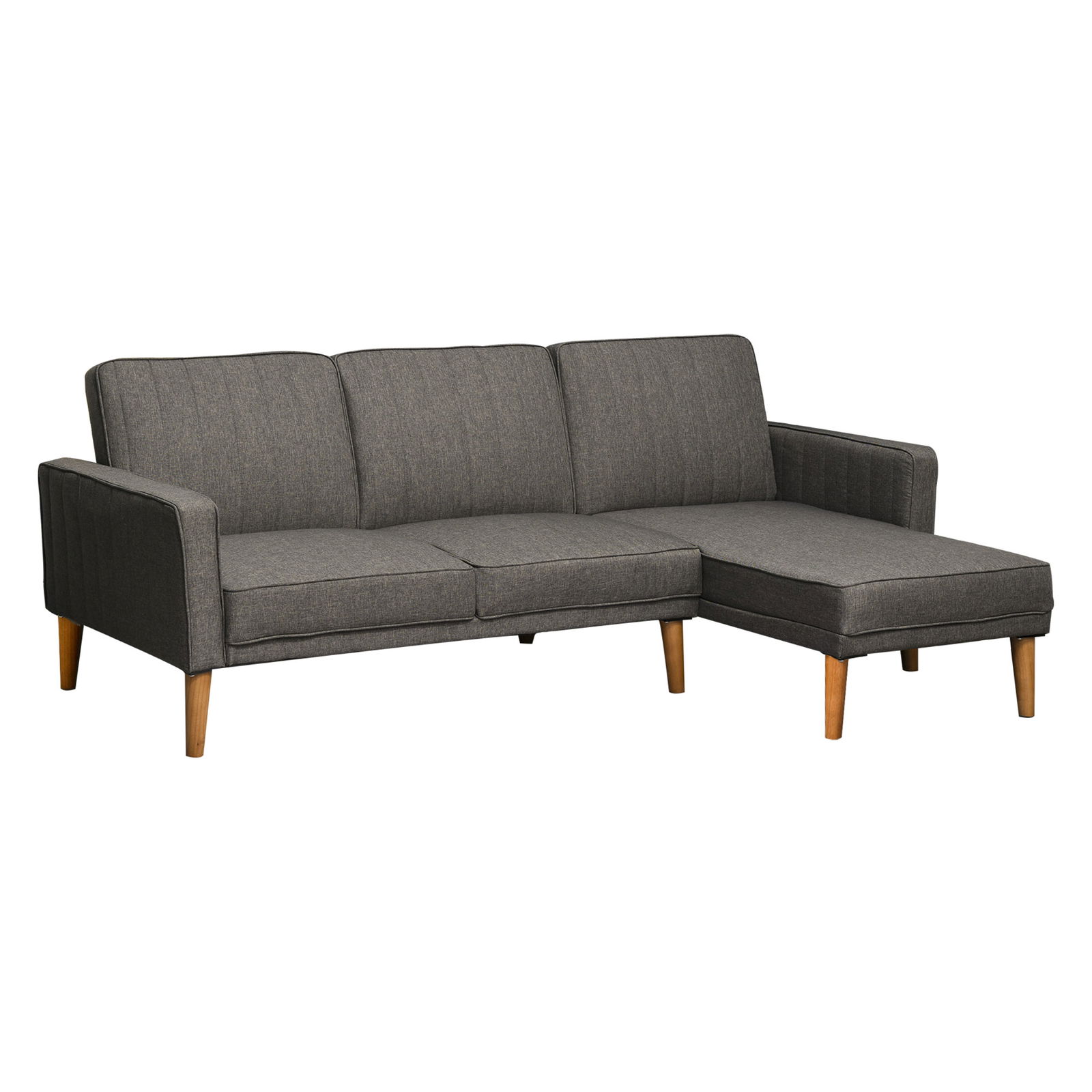 HOMCOM Canapea extensibila de colt cu spatar rabatabil modular cu peninsula si cadru din lemn material textil gri