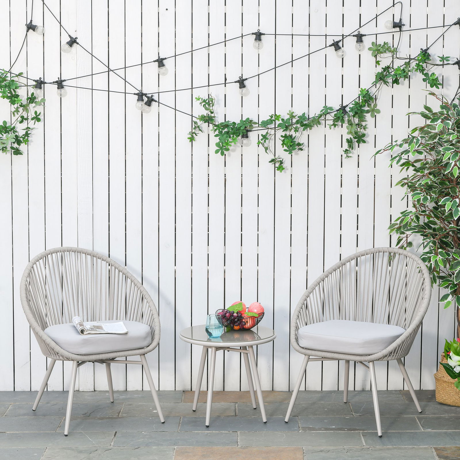 Outsunny set 3 piese, 1 masa si 2 scaune pentru exterior, crem | AOSOM RO
