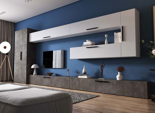 Living Pati 181 - Mobila Sufragerie Gri Beton + Alb