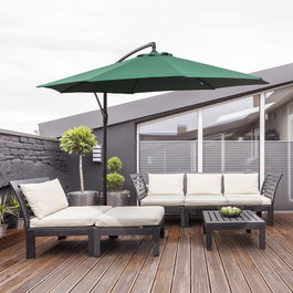 Outsunny Umbrela Impermeabila cu Brat Lateral si Structura din Otel cu Manivela, Verde Φ300 x 250 cm