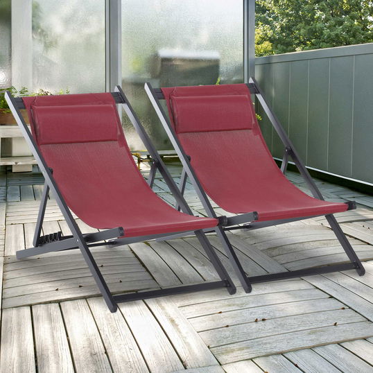 Outsunny Set de 2 Sezlonguri Rabatabile din Aluminiu si Textilen Rosu