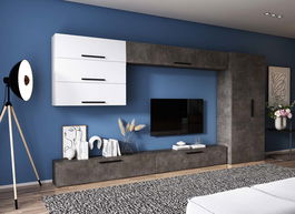 Living Pati 169 - Mobila Sufragerie Gri Beton+ Alb
