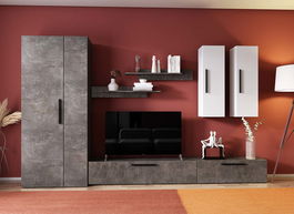 Living Pati 165 - Mobila Sufragerie Gri Beton + Alb