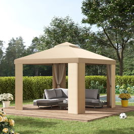 Outsunny Foisor de Gradina cu plasa de tantari 3x3m si acoperis pe 2 niveluri, Metal