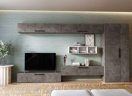 Living Pati 202 - Mobila Sufragerie Gri Beton + Alb