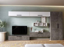Living Pati 203 - Mobila Sufragerie Gri Beton + Alb