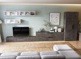 Living Pati 195 - Mobila Sufragerie Gri Beton + Alb