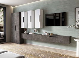 Living Pati 193 - Mobila Sufragerie Gri Beton + Alb