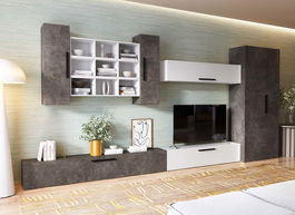 Living Pati 189 - Mobila Sufragerie Gri Beton+ Alb