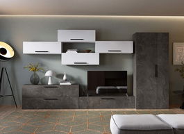 Living Pati 221 - Mobila Sufragerie Gri Beton + Alb