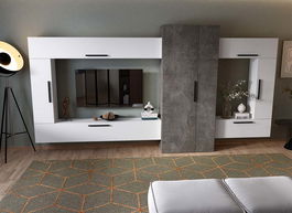 Living Pati 213 - Mobila Sufragerie Gri Beton + Alb