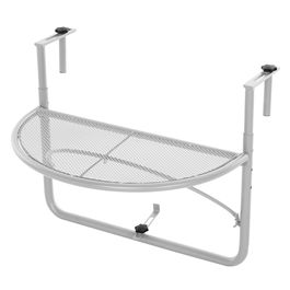 Outsunny Masuta pentru Balcon Pliabila din Metal cu 3 Inaltimi Reglabile, Masa de Agatat pe Balustrada, 60x45x50cm, Alba