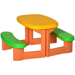 Masa de Picnic Outsunny pentru 2 Copii 3-6 ani, Set cu Masuta si 2 Banci, Set Masa de Joaca pentru Gradina si Interior