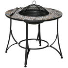 Brazier in aer liber Outsunny 3 in 1 Masuta de Gradina si Gratar pentru Barbecue din Metal si Ceramica, cu Vatrai, 75x75x60cm