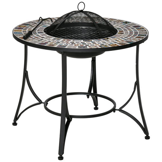 Brazier in aer liber Outsunny 3 in 1 Masuta de Gradina si Gratar pentru Barbecue din Metal si Ceramica, cu Vatrai, 75x75x60cm