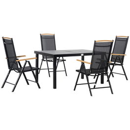 Outsunny Set Mobilier de Gradina de 5 Piese din Aluminiu, Set de Masa cu 4 Scaune de Exterior Pliabile Reglabile pentru 4 Persoane, Negru