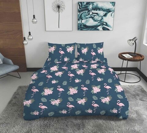 Lenjerie de pat dubla Flamingo, Bedora, 4 piese, 200x220, 100% bumbac, multicolor