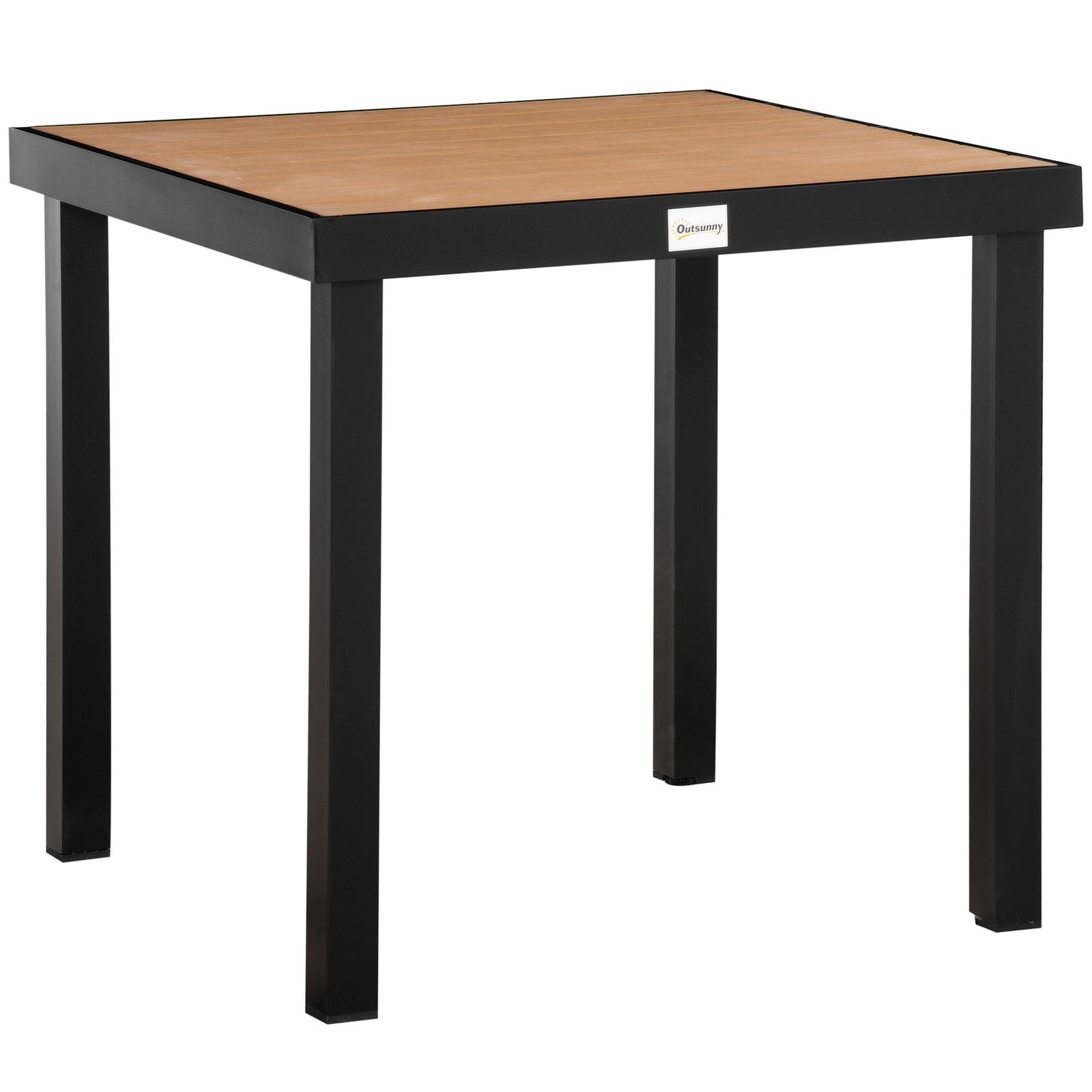 Masa de gradina Outsunny pentru 4 Persoane din Aluminiu, Masa de Exterior din Plastic pentru Terasa si Balcon, Negru si Culoare Lemn