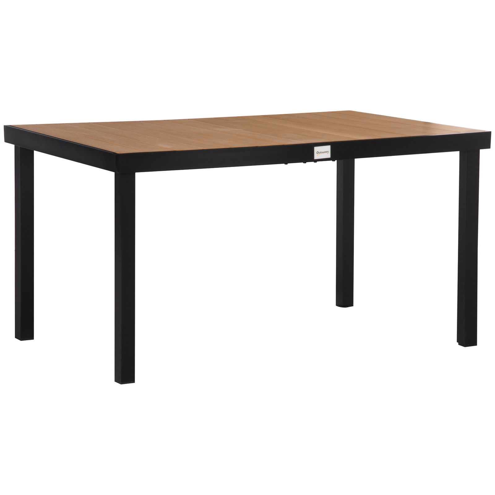 Masa de gradina Outsunny pentru 6 Persoane din Aluminiu, Masa de Exterior din Plastic pentru Terasa si Balcon, Negru si Culoare Lemn