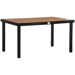 Masa de gradina Outsunny pentru 6 Persoane din Aluminiu, Masa de Exterior din Plastic pentru Terasa si Balcon, Negru si Culoare Lemn