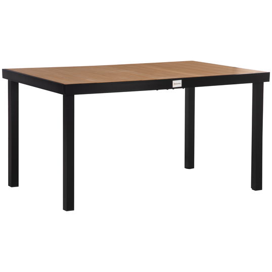 Masa de gradina Outsunny pentru 6 Persoane din Aluminiu, Masa de Exterior din Plastic pentru Terasa si Balcon, Negru si Culoare Lemn