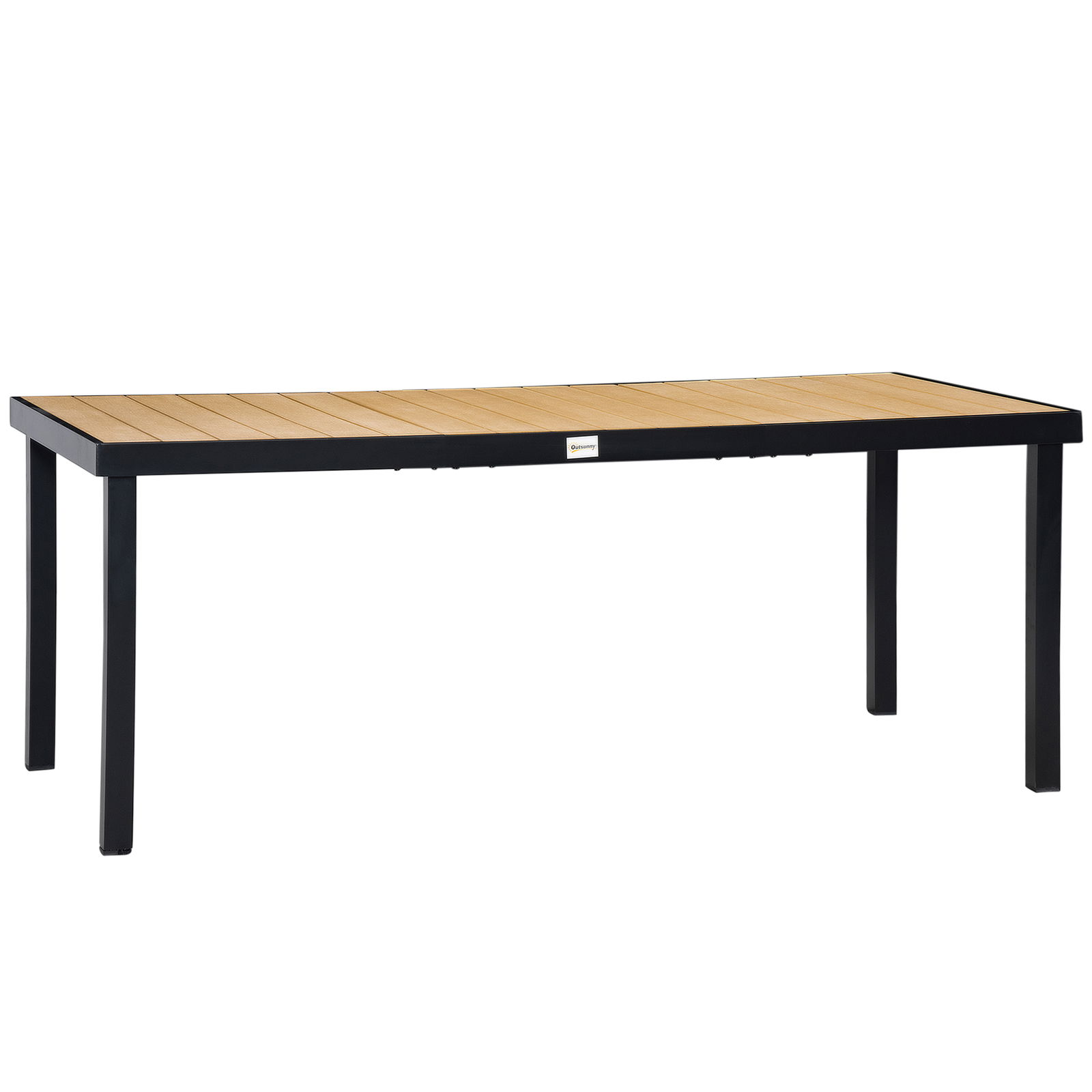 Masa de gradina Outsunny pentru 8 Persoane din Aluminiu, Masa de Exterior din Plastic pentru Terasa si Balcon, Negru si Culoare Lemn