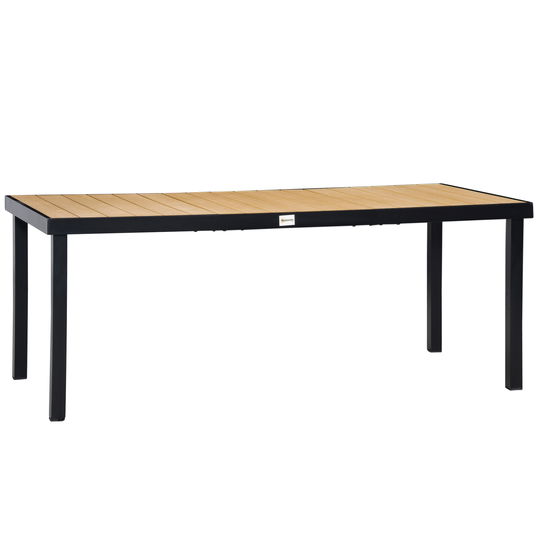 Masa de gradina Outsunny pentru 8 Persoane din Aluminiu, Masa de Exterior din Plastic pentru Terasa si Balcon, Negru si Culoare Lemn