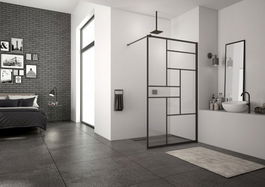 PROMO cabina dus Walk-in SanSwiss Easy Loft 73 Industries 100 x H200 cm profil negru mat