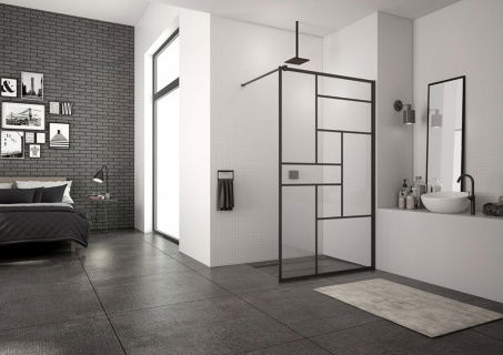 PROMO cabina dus Walk-in SanSwiss Easy Loft 73 Industries 120 x H200 cm profil negru mat