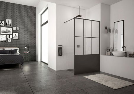 PROMO cabina dus Walk-in SanSwiss Easy Loft 76 Industries 120 x H200 cm profil negru mat