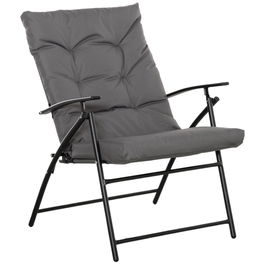 Outsunny Scaun Pliabil pentru Camping cu Spatar Rabatabil pe 2 Niveluri si Perna Detasabila,din Metal si Tesatura Oxford Gri