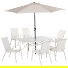 Outsunny Set de Mobilier de Gradina 8 Piese, Masa de Gradina cu Scaune, Umbrela de Soare cu Inclinare Reglabila, Aluminiu, Alb Crem
