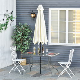 Outsunny Masa de gradina cu Orificiu pentru Umbrela, Mobilier de Exterior din Metal si Sticla 120x80x70cm