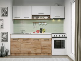 Set Mobila Bucatarie Gastro 220 Alb/Stejar - C06
