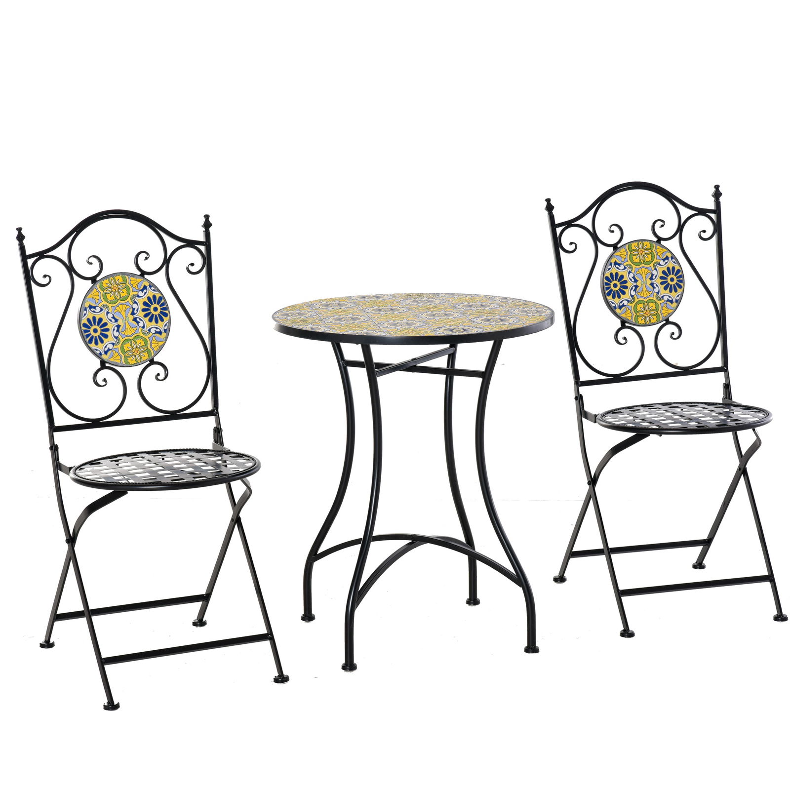 Outsunny Set Masa si Scaune de Gradina din Metal cu Majolica Colorata